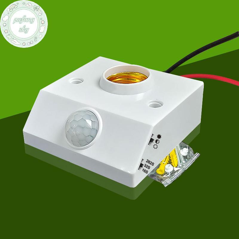 PUSKY AC85-265V อัตโนมัติร่างกายมนุษย์อินฟราเรด IR Sensor โคมไฟผู้ถือหลอดไฟ LED E27 ฐาน PIR เครื่องตรวจจับโคมไฟติดผนังซ็อกเก็ต TH