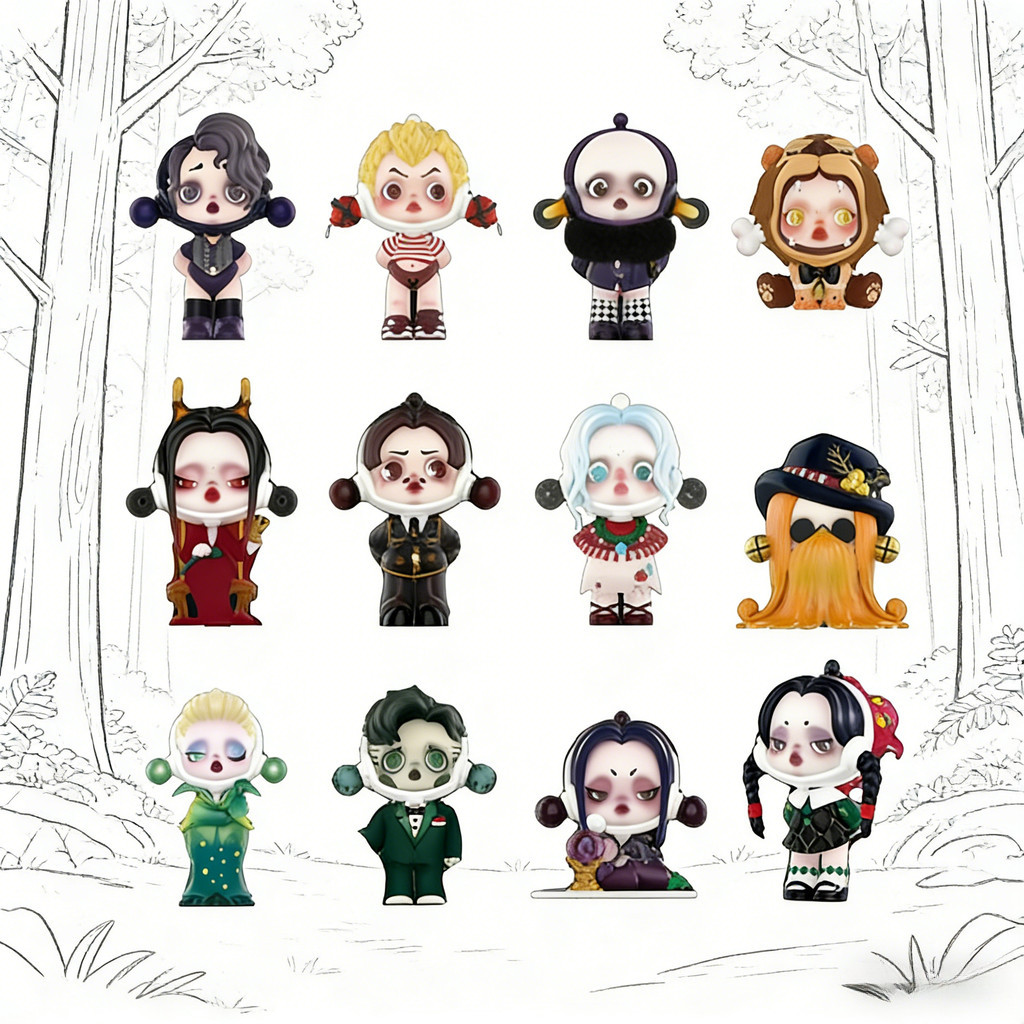 POPMART SKULLPANDA Adams Family Series Decorative Mystery Box Gift เล่นอินเทรนด์