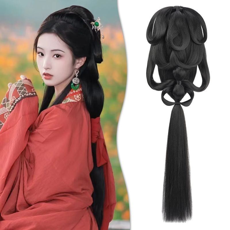Warring States Robe เครื่องแต่งกายโบราณ Hanfu วิกผม Bun ขี้เกียจฟรีผมชิ้นเดียวสามเณรสไตล์จีน Wei Jin