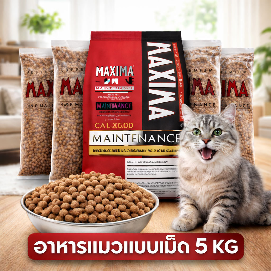 (ส่งด่วน) MAXIMA แม๊กซิม่า อาหารเม็ดสำหรับแมวทุกสายพันธุ์ เค็มน้อย แบ่งบรรจุ ถุงละ 1kg.