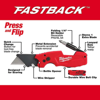 Milwaukee 48-22-1505 FASTBACK™ 6ใน1 มีดยูทิลิตี้พับเครื่องมือมือ