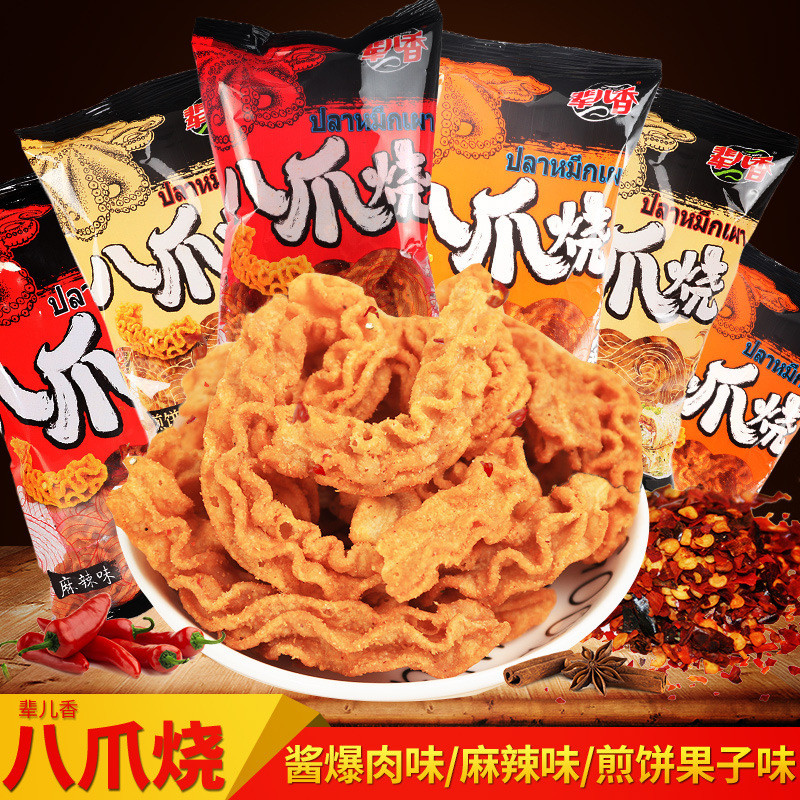 辈儿香八爪烧麻辣味比萨卷零食锅巴宿舍休闲膨化食品4-3Baijiaoxiang Spicy Octopus Flavor Pizza Roll Snacks, Crispy Rice Crackers