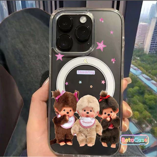 น่ารักและหวาน ลิงสามตัว ลายดาวลายจุด ฝาใสแม่เหล็กรูใหญ่ ใช้กับ iPhone 17 16 15 14 13 12 11 Pro Max Plus