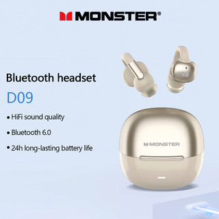Monster D09 หูฟังบลูทูธไฮไฟสเตอริโอเสียงสูงสุด 24 ชั่วโมงแบตเตอรี่บลูทูธ 6.0 พร้อมที่อุดหู