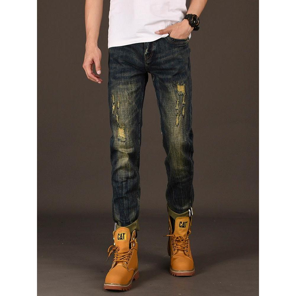Dissay Second Square ฤดูใบไม้ผลิฤดูใบไม้ร่วง American Street Wear Ripped Slim-fit ขนาดเล็กตรง Retro 