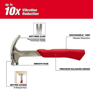 Milwaukee 48-22-9019 12OZ Smooth Face Hybrid Claw Finish Hammer Hand Tools