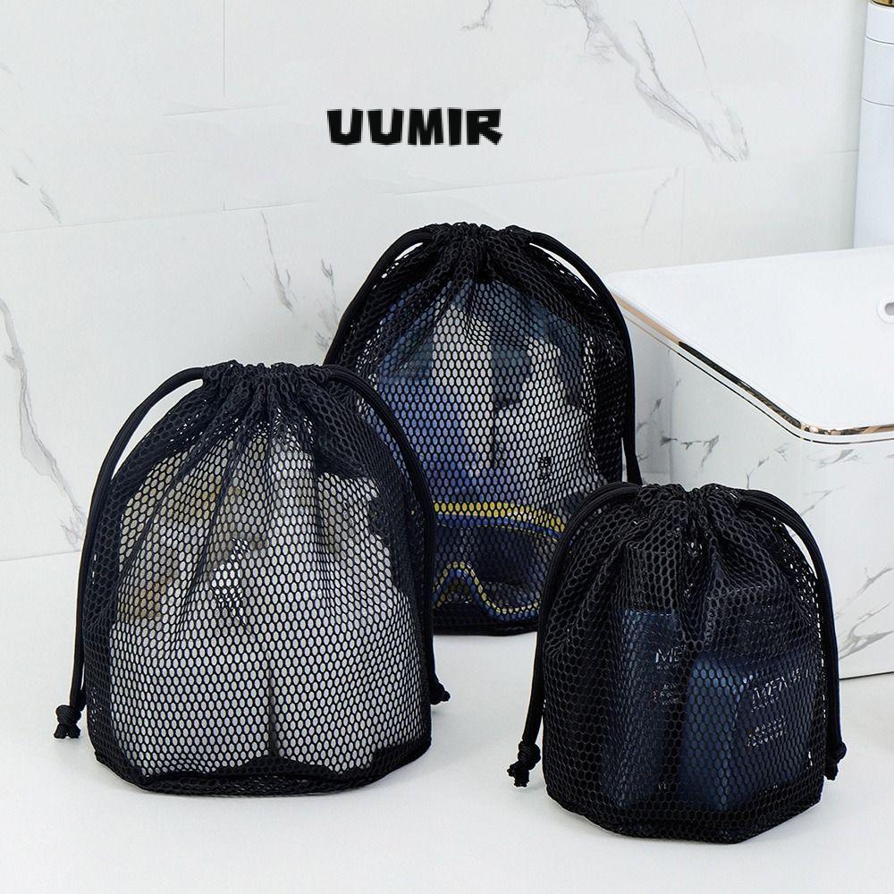 UUMIR กระเป๋าเครื่องสําอาง, กระเป๋าเก็บตาข่ายความจุขนาดใหญ่, กระเป๋าใส่อุปกรณ์อาบน้ําขี้เกียจสี Dopamine ระบายอากาศได้