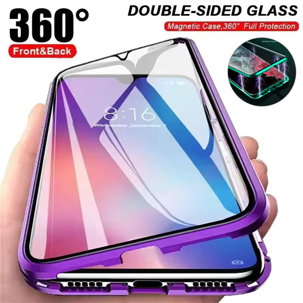 360° Full ป้องกันโลหะแม่เหล็กสําหรับ Samsung Galaxy A57 A37 A17 A16 A15 A24 A26 A34 A35 A36 A52 A52S A53 A54 A55 A56 5G สองด้านกระจกนิรภัยปกแข็ง