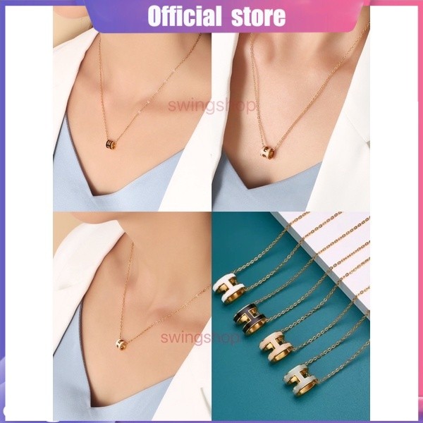 พร้อมส่ง สร้อยคอจี้ลงยา สร้อยคอH งานพีเมี่ยม จี้เล็ก สร้อยยาว16นิ้ว ไม่ลอกไม่ดำ