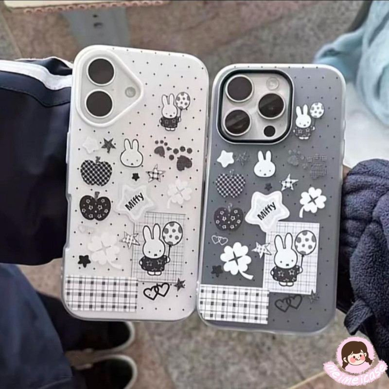 เคสไอโฟน11 13สำหรับ IPhone AIR 11 14 XR 16 17 13 15 12 Pro Max XS X 14 7 8 15 16 Plus เคส 2in1 Miffy สติกเกอร์ป้องกันฮิต