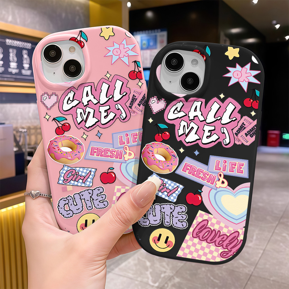พร้อมส่ง เคสสำหรับไอโฟน16 หัวใจสีชมพู โดนัท เคสมือถือนิ่มกลมใหญ่TPU For IPhone17 16 15 14 11 12 13ProMax 6/7/8Plus XS XR