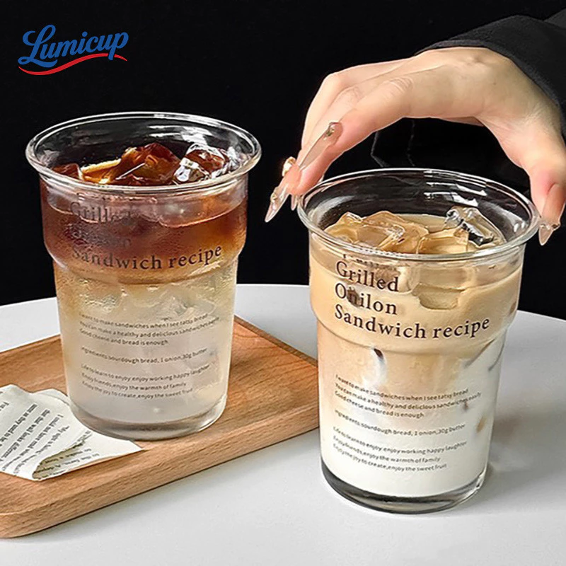 แก้วกาแฟไอซ์กระจกขนาดใหญ่สไตล์อินส์ แก้วชาเย็นสวยงาม สำหรับร้านกาแฟและบ้าน