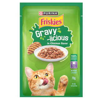Friskies ฟริสกี้ Gravy-licious 12 ซอง อาหารเปียกแมวในเกรวี่ Complete and balance ซองละ 70 กรัม