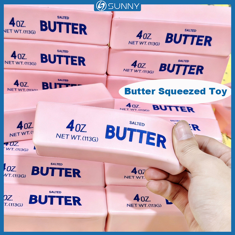 SunnyFit Butter Decompression Toy สีชมพูบีบ Squishy ของเล่นความเครียดบรรเทาขนมปังจําลองประดิษฐ์