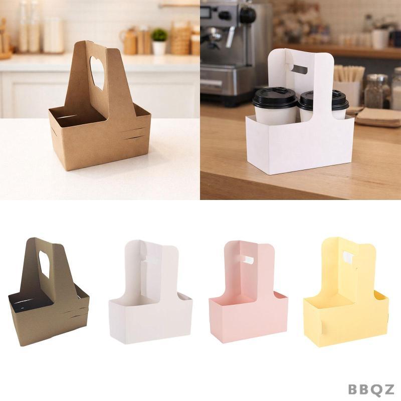 [Bbqz01] 10x Coffee Drink Carrier Handled Floral Wrap กล่องบรรจุที่วางแก้วพร้อมที่จับสําหรับ Outdoor