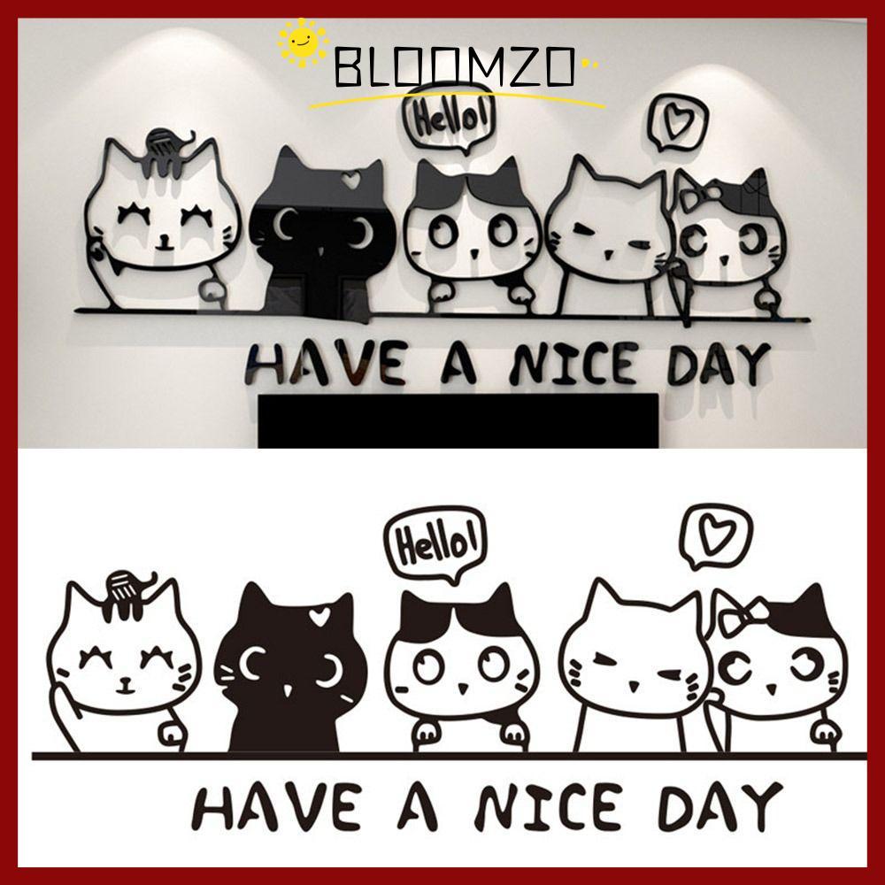 ปลาค็อดBLOOMZO สติกเกอร์ติดผนังลายการ์ตูนแมว,สติกเกอร์ตกแต่งพื้นหลังสีดําแบบมีกาวในตัว,ตกแต่งห้องศิลปะผนังอะคริลิคสร้างสรรค์