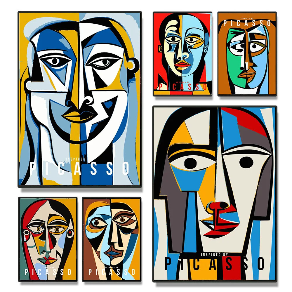 Vintage บทคัดย่อ Pablo Picasso งานศิลปะผู้หญิง Portrait Line Art โปสเตอร์ผ้าใบภาพวาดภาพสําหรับตกแต่ง