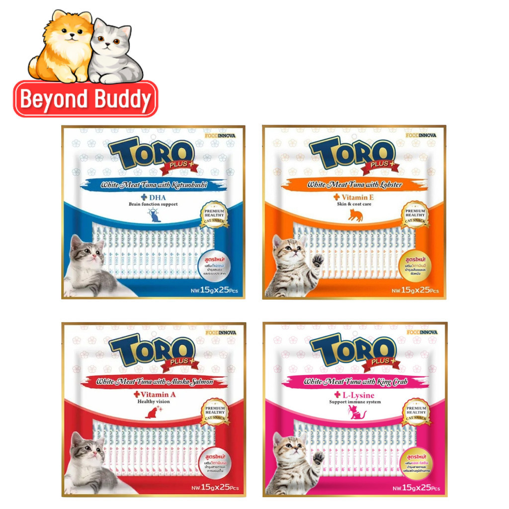 Toro Toro Plus โทโร่ พลัส ขนมแมวเลีย สูตรทูน่าเนื้อขาว หอมอร่อย แมวชอบ แมวเลีย ขนาด 15g x 25 ซอง