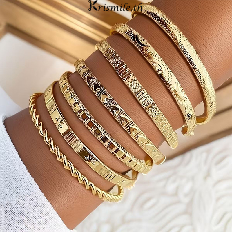 COD-ในไทย💖เซ็ตสร้อยข้อมือโลหะ7 ชิ้น ปรับได้ วินเทจระดับไฮเอนด์ ผู้หญิงสำหรับสวมใส่งานหลากหลายโอกาส ดีไซน์เฉพาะตัว-Kri