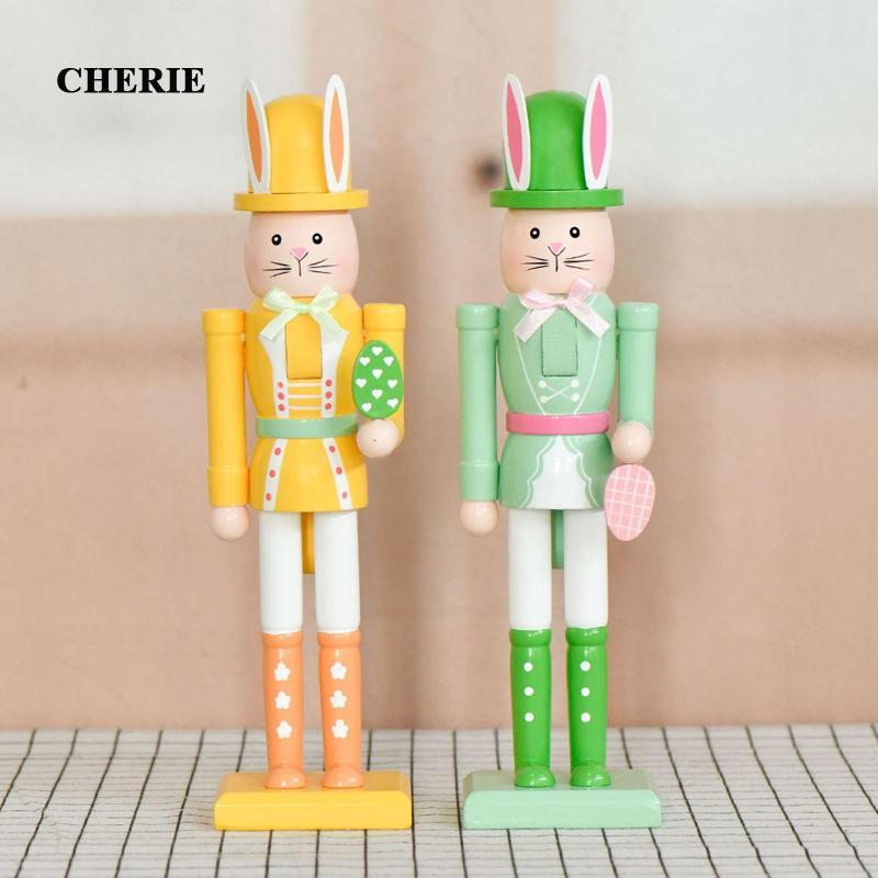 [Chery] Easter Bunny Figurine ตกแต่งรูปปั้นไม้ Nutcracker เครื่องประดับโต๊ะสัตว์ประติมากรรมของขวัญเห
