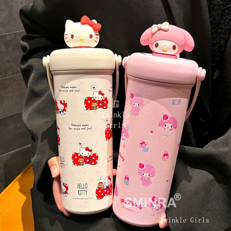 Official Sanrio Kuromi Cinnamoroll 316 แก้วน้ําสแตนเลสพร้อมฟาง Hello Kitty My Melody 700ml ขวดน้ําความจุขนาดใหญ่สําหรับเด็กหญิงแบบพกพาฉนวนถ้วยสาวของขวัญ