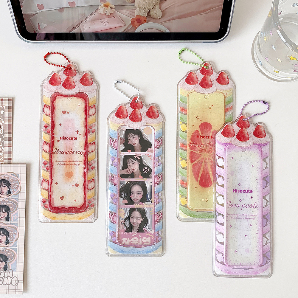 Ins 4-Panel PVC Card Holder Student Four Cut Card Set Organizer Protective Case Idol Display Case Bag Keychain