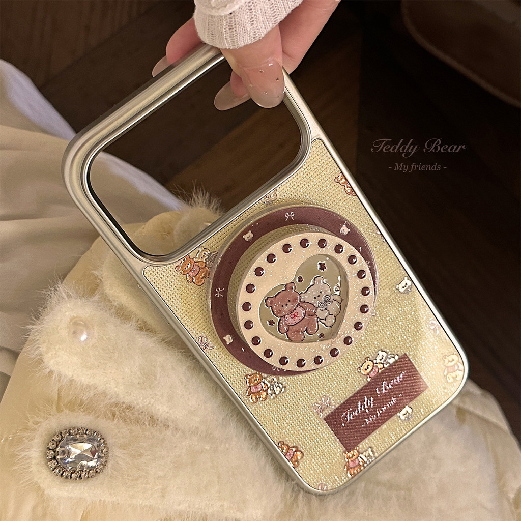 [Sheren] เคสโทรศัพท์หมีสีเหลืองครีม Gilt เหมาะสําหรับ i18 17 16 15 14 13 12 11 pro max เคสไอโฟน