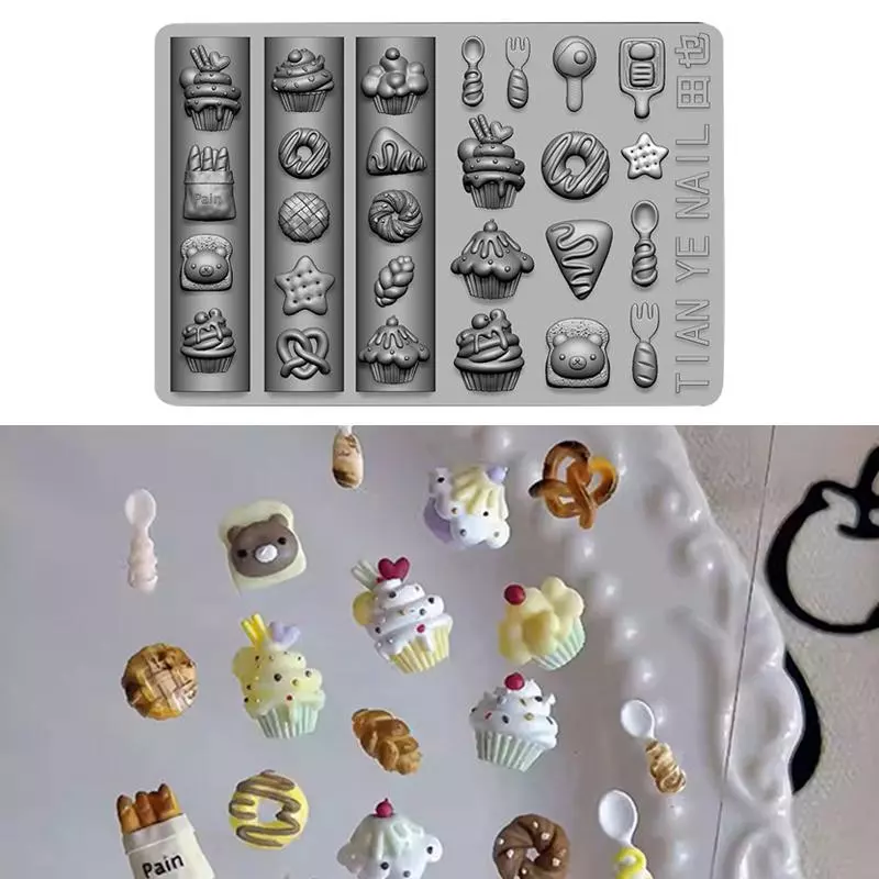 DSTH 1 ชิ้น 3D การ์ตูนเค้กไอศกรีม Snas อะคริลิคเล็บแม่พิมพ์ DIY ซิลิโคนตกแต่งเล็บแม่พิมพ์ร้อน