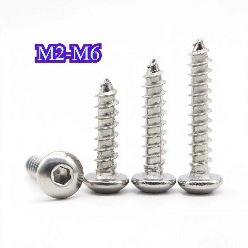สกรูเกลียวปล่อยสแตนเลส 304 หัวกลมหกเหลี่ยม หัวกระทะ M2-M6 ยาว 6-60 มม.【WY1】