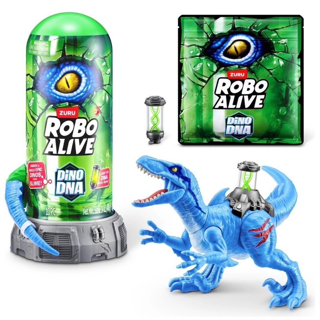 ของเล่นฟิกเกอร์ไดโนเสาร์ Zuru Robo Alive Dino DNA สีฟ้า