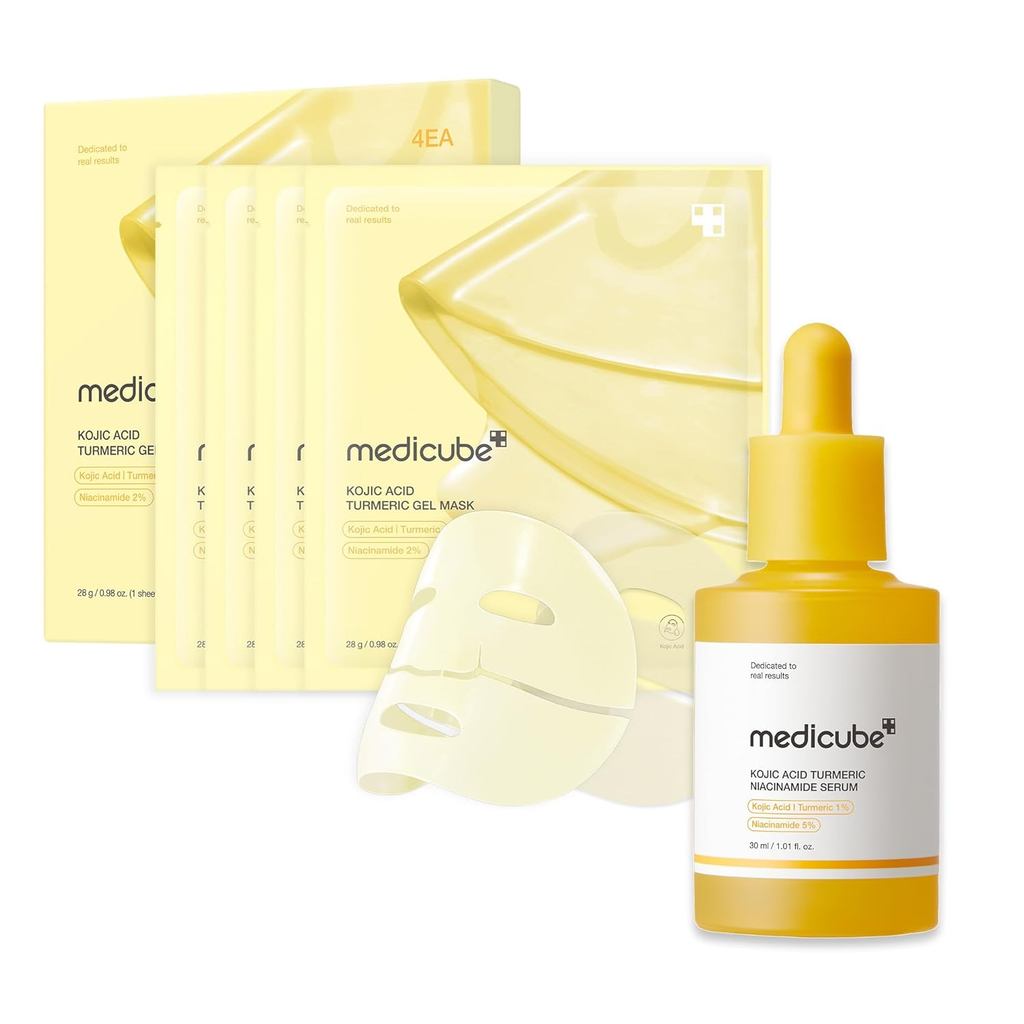 Medicube Kojic Acid Balance & Calm Duo สําหรับผิวที่มีปัญหา: Kojic Acid Turmeric Brightening Gold Je