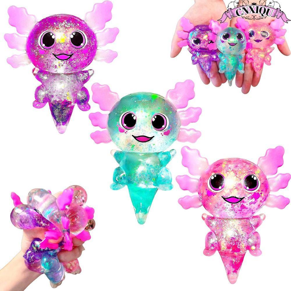 CNXIQU Squishy Stress Glitter, Glitter รูปร่างน่ารัก Axolotl Squishy ของเล่น, Sugar Filled Soothing 