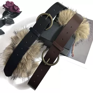 CODBLOOMZO Plush Furry Splicing Belt, การออกแบบอินเทรนด์ Y2K เข็มขัดขน Faux, Vintage All-match Punk เข็มขัดเอวผู้หญิงแฟชั่น