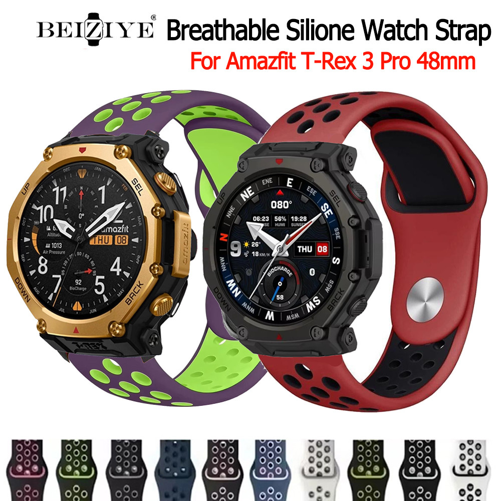 สายรัดซิลิโคนระบายอากาศสำหรับ Amazfit T-Rex 3 Pro 48mm สายรัดข้อมือสร้อยข้อมือนาฬิกาอัจฉริยะ
