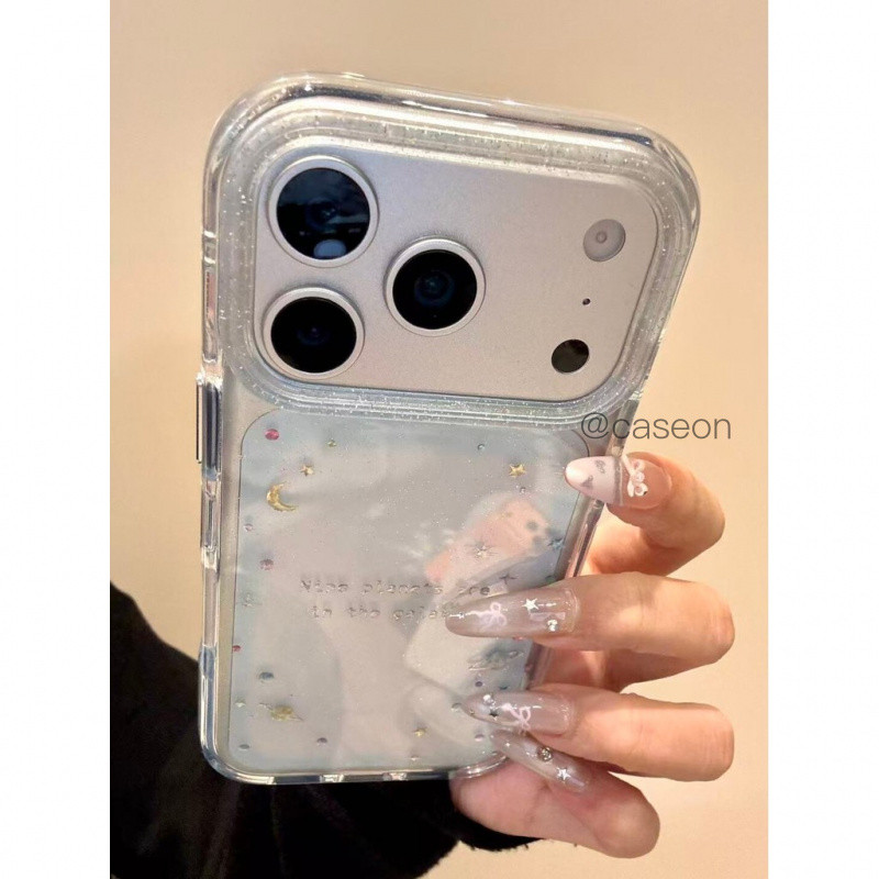 Caseon Ins Glitter พื้นหลังสีฟ้าโปร่งใส Planet Moon เหมาะสําหรับ iphone17promax16p เคสโทรศัพท์ 15 · 14pro (20 ซม.)