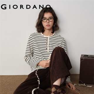 GIORDANO WOMEN 100% Cotton ruffle trim henley neck t-shirt 1…