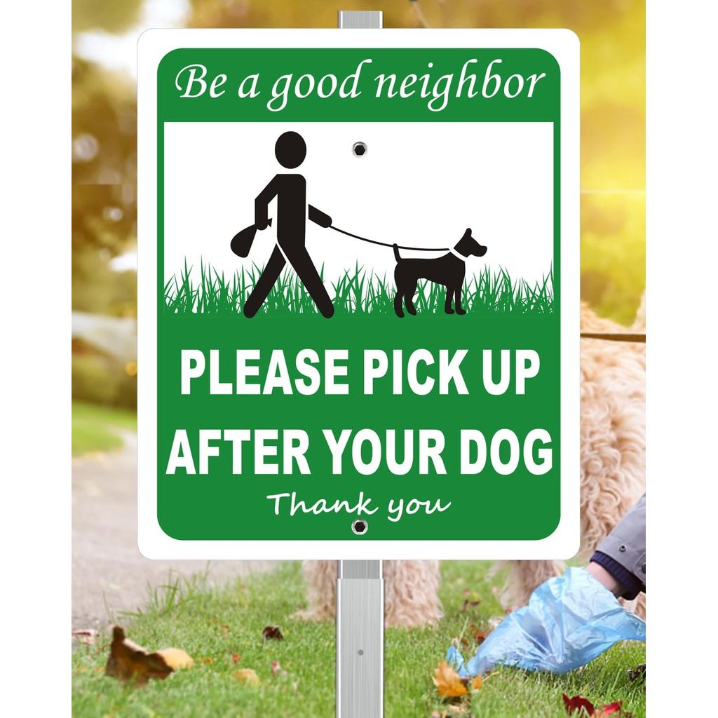 Heavy Duty Aluminium Pick Up After Your Dog Sign, 12" x 10" Metal Please Clean Up After Your Dogs Wi