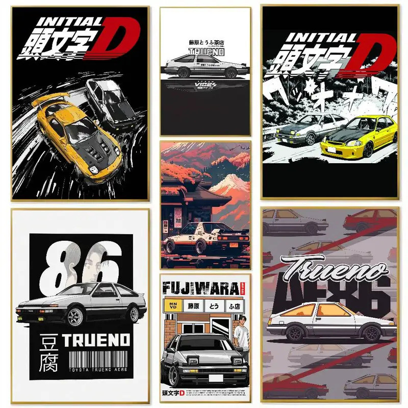 อะนิเมะเริ่มต้น Drift รถ AE86 Jdm รถโปสเตอร์กระดาษพิมพ์ห้องนั่งเล่นห้องนอน Entrance Bar Cafe Art ภาพ