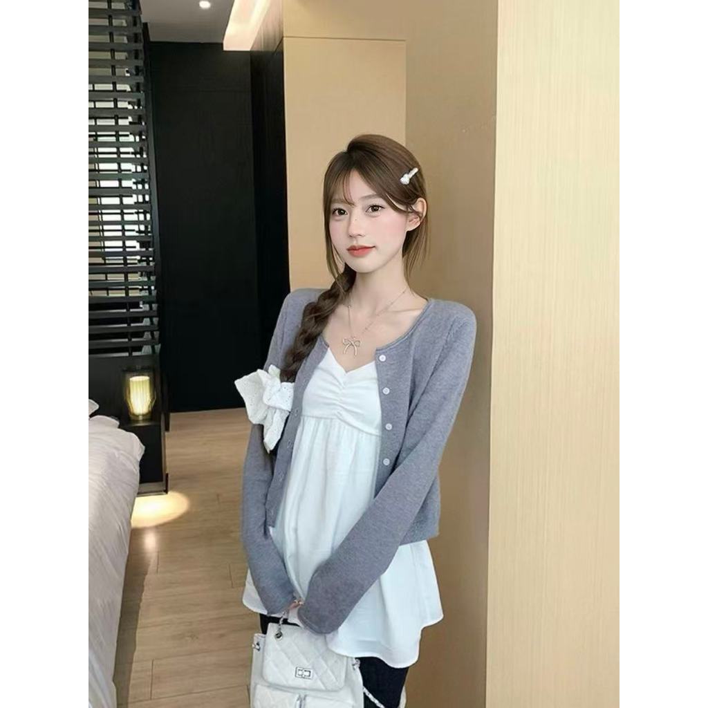 ส่งไวจากไทย คาร์ดิแกน คอกลม 4สี เสื้อแขนยาว เสื้อคลุมคาร์ดิแกนเกาหลี 🎀Velca รูปที่ 4