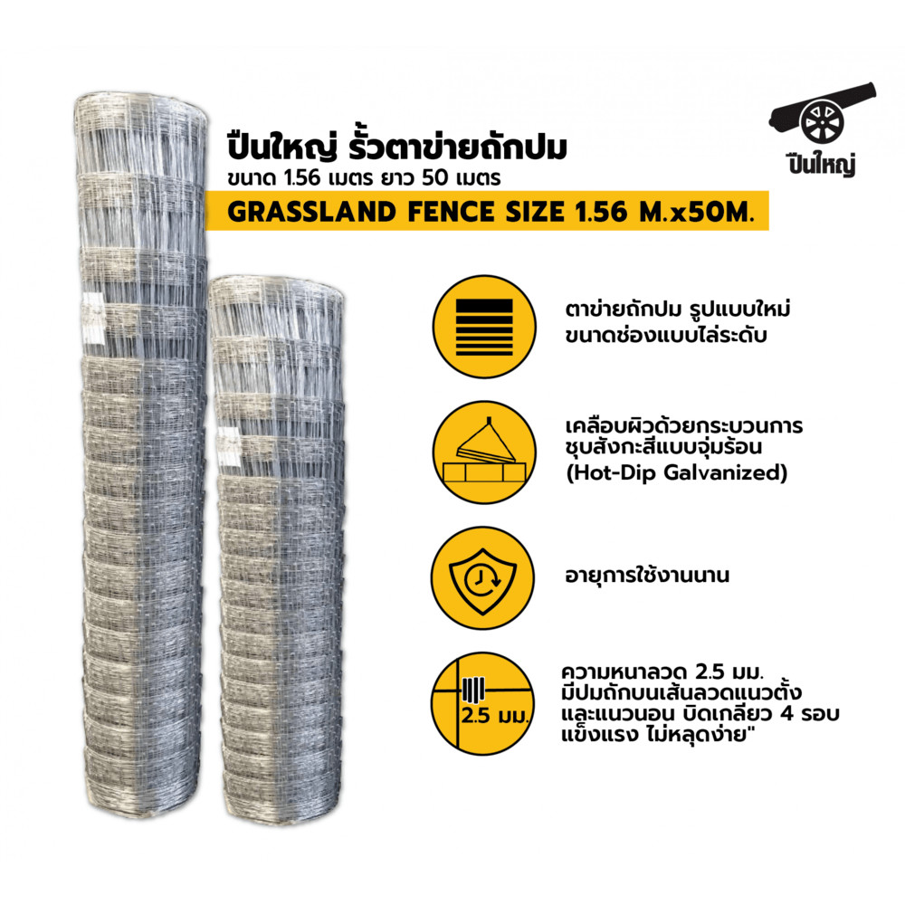 GlobalHouse ปืนใหญ่ รั้วตาข่ายถักปม รุ่นช่องตาถี่ไล่ระดับ ขนาด 1.56เมตร ยาว 50 เมตร – โปรปัง