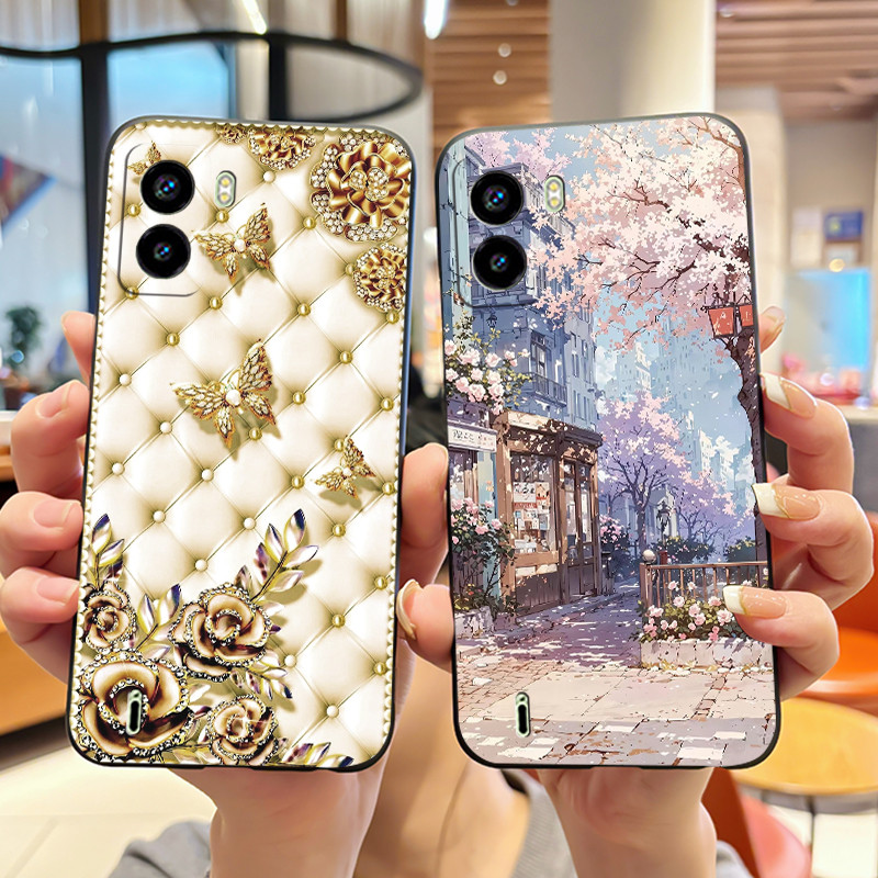 เคสโทรศัพท์สําหรับ Tecno Pop 6 BE7 ความงามกันชนกันกระแทก Soft Jelly สีดํากรณี Ins สไตล์ Dreamy Sunfl