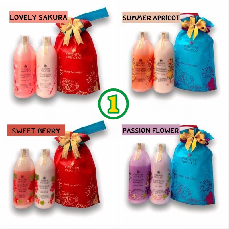 Oriental Princess เซทของขวัญปีใหม่ โลชั่น+ครีมอาบน้ำ แถมถุงผ้าติดโบว์