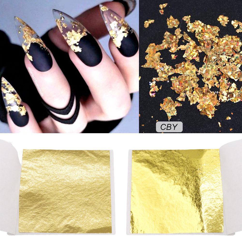 สีเลียนแบบ Golden Leaf แผ่นฟอยล์ทองแดง Leaf สําหรับ Gilding Art Work ตกแต่งเล็บ V0u4