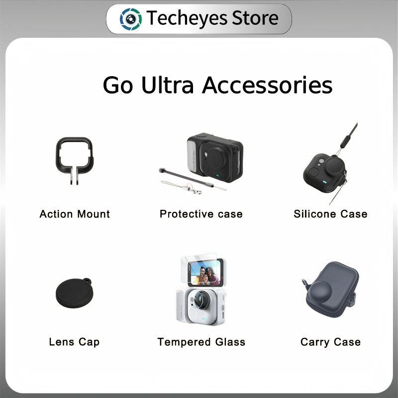 Techeyes Go Ultra Essentials Accessories-Tempered Glass/Action Mount/Lens Cap/Carry Case/เคสซิลิโคนสีที่แตกต่างกัน