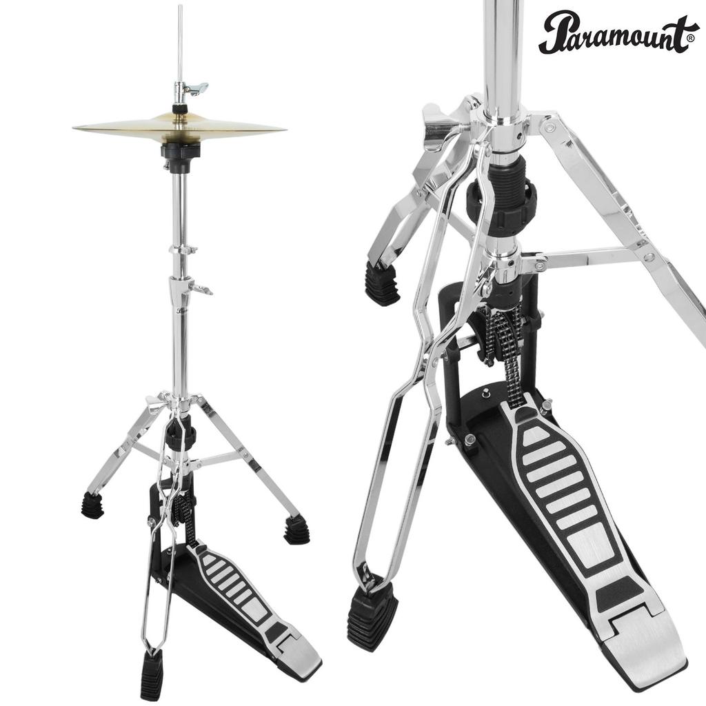 Paramount ขาตั้งไฮแฮท ขาไฉแฮท แบบโลหะขาตะเกียบคู่ หลบกระเดื่องคู่ได้ ปรับสูง 75-95 ซม. แกน 28.6/25 มม กระเดื่องปรับสปริง