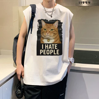 Sea.Tee [COD] เสื้อแขนกุด เสื้อผ้าผช oversize ผ้าฝ้าย 100% 'เสื้อ cat' S-3XL