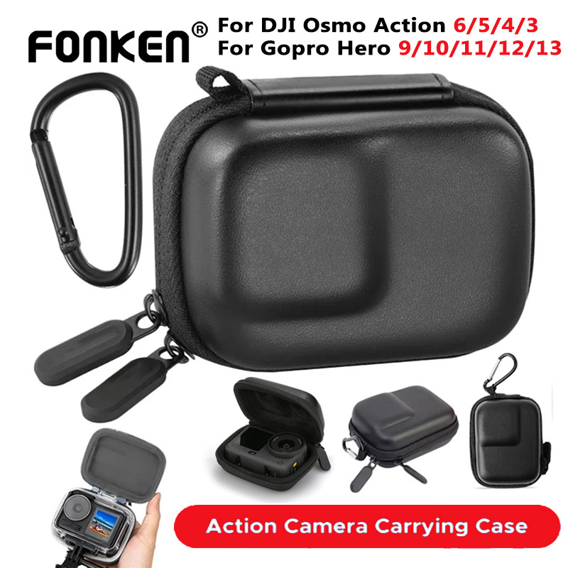 Fonken Mini กระเป๋ากล้องสําหรับ DJI Osmo Action 6/5/4/3 พร้อมคาราบิเนอร์สําหรับ Gopro Hero9/10/11/12
