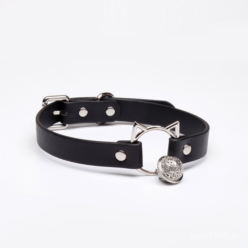 สีดํา k9 Bell หญิงหนังตัวอักษร Cat k8 Leash Pink Dog choker/Collar KNMX