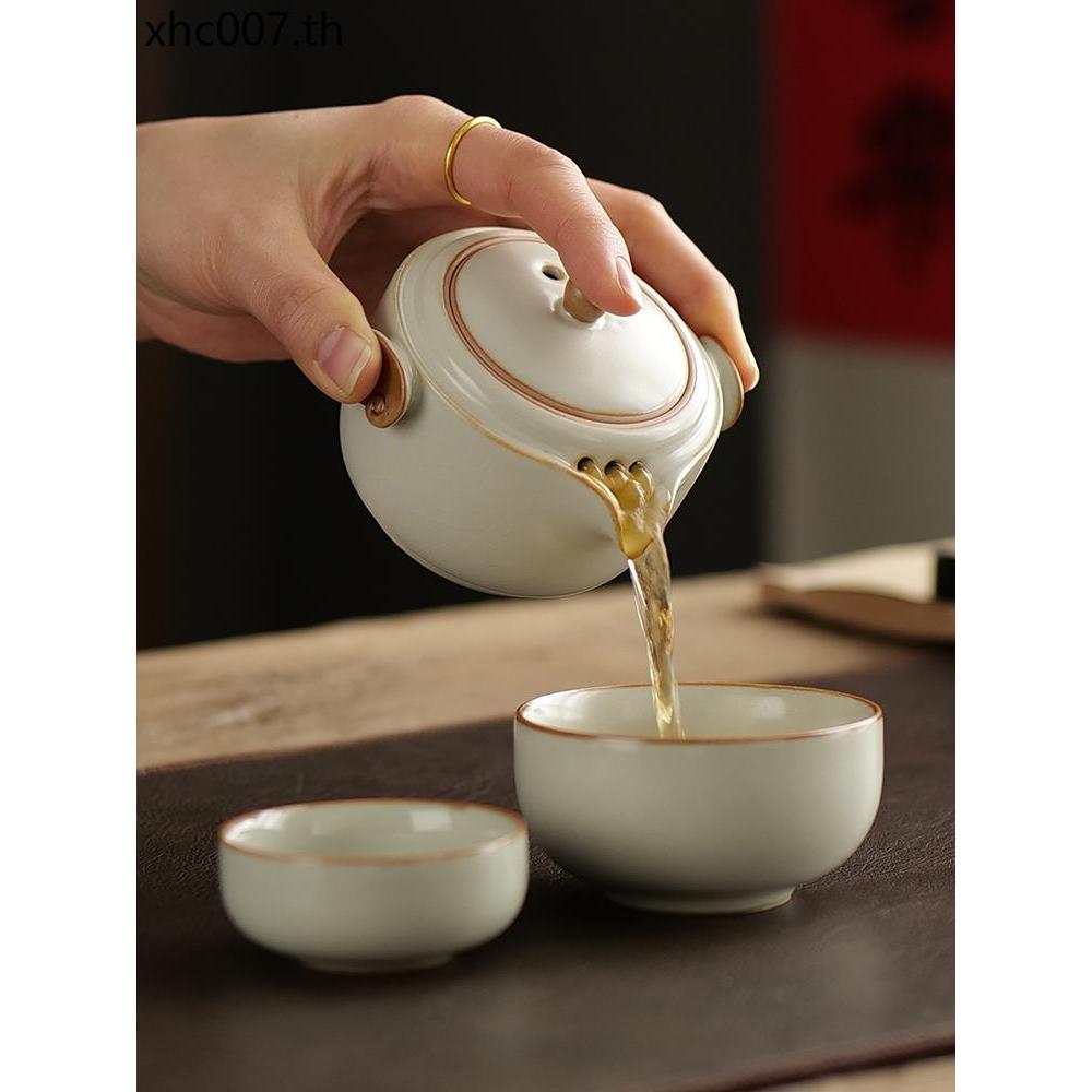 2024 สไตล์ใหม่ Beige Ru เตาเผากาน้ําชาทําชาหม้อเดียวมือเดียวคว้าหม้อ Ru Porcelain เปิดชิ้นในครัวเรือ