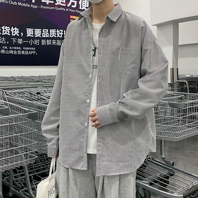 สไตล์อเมริกันวินเทจลมเสื้อแนวตั้งลายเดียวออกแบบกระเป๋าคู่ชุดคลาสสิกร้อยลุค M-3XL